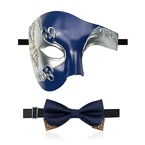 Maskerade-Maske für Herren, Phantom der Oper, Halbgesichtsmaske mit Fliege, venezianische Masken für Halloween-Party, Blau von WLHHBO