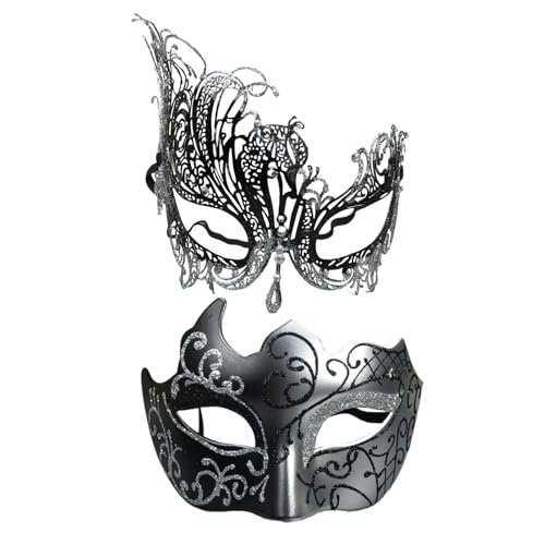 Maskerade-Maske für Paare, Karneval, venezianisches Party-Masken-Set, Halloween-Kostüm-Zubehör (Glitzer, Silber) von WLHHBO