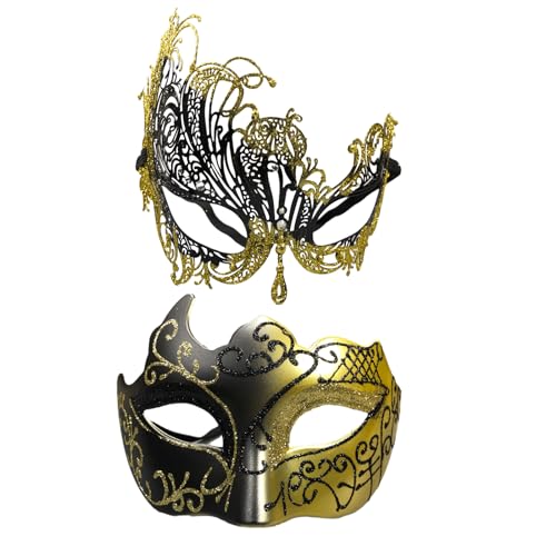 Maskerade-Maske für Paare, Karneval, venezianisches Party-Masken-Set, Halloween-Kostüm-Zubehör (Glitzer-Gold) von WLHHBO