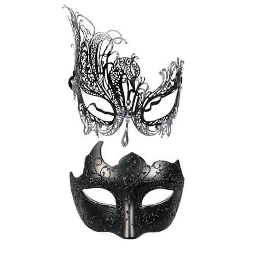 Maskerade-Maske für Paare, Karneval, venezianisches Party-Masken-Set, Halloween-Kostüm-Zubehör (Glitzer-Schwarz) von WLHHBO