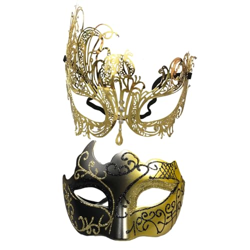 Maskerade-Maske für Paare, Karneval, venezianisches Party-Masken-Set, Halloween-Kostüm-Zubehör (Gold) von WLHHBO