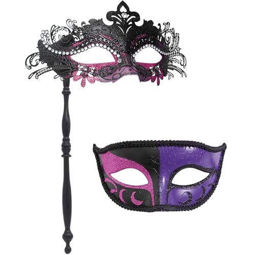 Maskerade-Maske mit Haltestab, Halloween-Kostüm, Maske, Karneval, Cosplay, Party, Kostüm, Maske (Rose + Lila) von WLHHBO