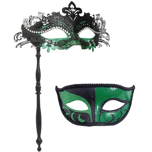 Maskerade-Maske mit Haltestab, Halloween-Kostüm, Maske, Karneval, Cosplay, Party, Kostüm, Maske (grün) von WLHHBO