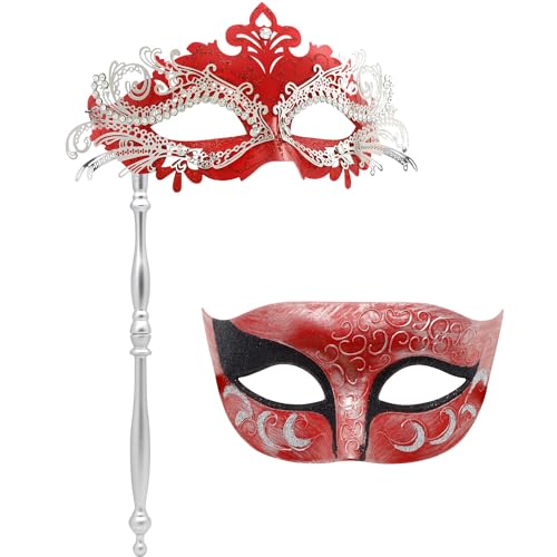 Maskerade-Maske mit Haltestab, Halloween-Kostüm, Maske, Karneval, Cosplay, Party, Kostüm, Maske (rot) von WLHHBO