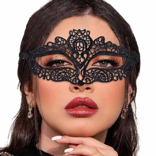 Maskerade Spitzenmaske für Damen, schwarze Spitzenmasken, Kostüm, Party, Abschlussball, Gesichtsmaske, Halloween, Augenmaske (A) (Rosa) von WLHHBO