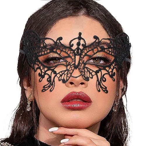 Maskerade Spitzenmaske für Damen, schwarze Spitzenmasken, Kostüm, Party, Abschlussball, Gesichtsmaske, Halloween, Augenmaske (A) (weiß) von WLHHBO