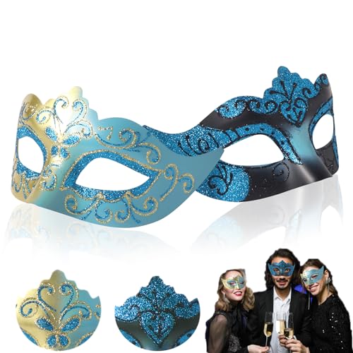 Paar-Masken-Set, Metallmasken, Halloween-Kostümmaske, Karnevalsmaske, Maskerade, Party-Maske für Paare, Damen und Herren, Maskerade-Party-Dekorationen, Masken für Maskenball (Hellblau) von WLHHBO