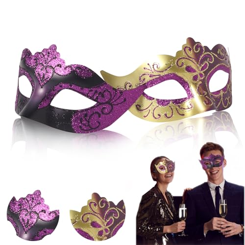 Paar-Masken-Set, Metallmasken, Halloween-Kostümmaske, Karnevalsmaske, Party-Maske für Paare, Damen und Herren, Maskerade-Party-Dekorationen, Masken für Maskenball (Dunkelviolett) von WLHHBO