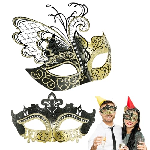 Paar-Masken-Set, Metallmasken, Halloween-Kostümmaske, Karnevalsmaske, Party-Maske für Paare, Damen und Herren, Maskerade-Party-Dekorationen, Masken für Maskenball (Gold) von WLHHBO