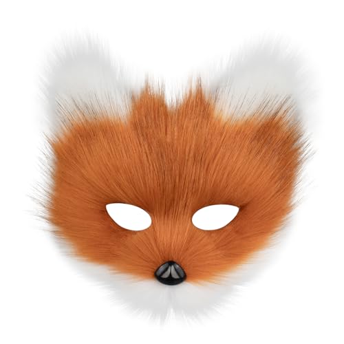 Tier-Fuchs- und Wolfsmaske, Halloween, Party, Cosplay, Kostüme, Requisiten, Plüschkatze, halbe Gesichtsmaske, Karneval, Weihnachten, Maskerade (Fuchsweiß) von WLHHBO