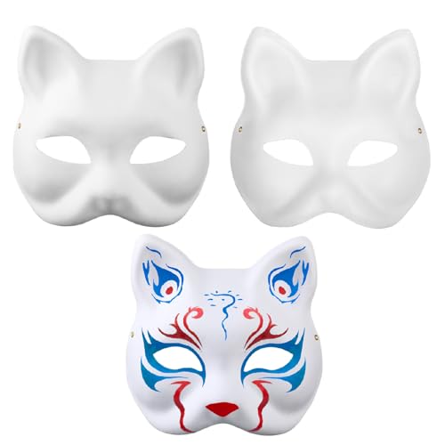 Weiße Katzenmaske, Tiermaske, Tiermaske, Tiermaske, Tierparty, Cosplay, Halloween, Maske für Kinder und Erwachsene (10), Größe L (Grün), 10 Stück von WLHHBO