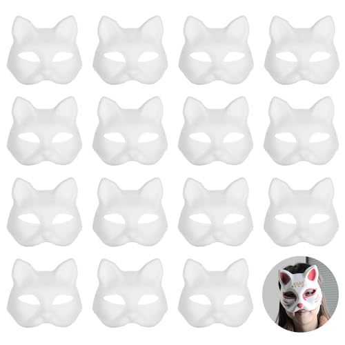 Weiße Katzenmasken zum Selbermachen, weiße Katzenmasken zum Bemalen, blanko, Tiermaske, halbe Gesichtsmasken für Maskerade, Requisite, Cosplay, Kostüm, Partyzubehör, 6 Stück (lila) von WLHHBO