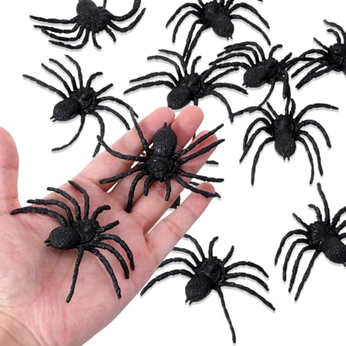 WLLHYF 10 Pieces Halloween Spinnen Deko Kunststoff 8 cm Große Realistische Gruselige Schwarz Spinnen Tisch Deko Streich Requisiten für Halloween Party Garten Dekorations von WLLHYF