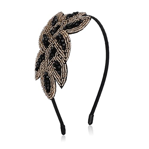 WLLHYF 1920er-Jahre-Stirnbänder für Frauen Weihnachten Halloween weißes Kristall-Haarband Strass-Flapper-Kopfbedeckung Vintage-Haar Valentinstag-Accessoire für Mädchen-Kostümparty(1pc, schwarzes Gold) von WLLHYF