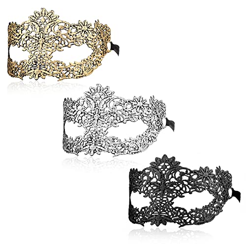 WLLHYF 3 Stück Spitze Maske Fun Vintage Maskerade Maske Spitze Augenmaske für Frauen Männer Halloween Maskerade Karneval Party Kostüm Ball Cosplay Foto-Shooting (heißes Gold/Schwarz/heißes Silber) von WLLHYF