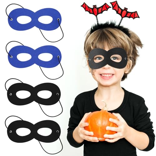 WLLHYF 4 Stück Halloween Maskerade Augenmasken schwarze verstellbare Anziehmasken Cosplay-Halbmasken Männer Maskerade Maske mit Elastischem Band für Kinder Erwachsene Karneval Fasching Kostüm Party von WLLHYF