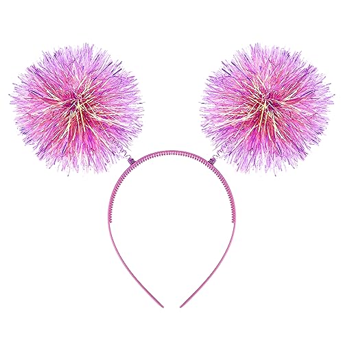 WLLHYF Folienstreifen Pom Pom Stirnband Lametta Mode Stirnband Flauschige Ball Haarschlaufe Cosplay Haarschmuck für Frauen Mädchen Weihnachten Party Geburtstag von WLLHYF