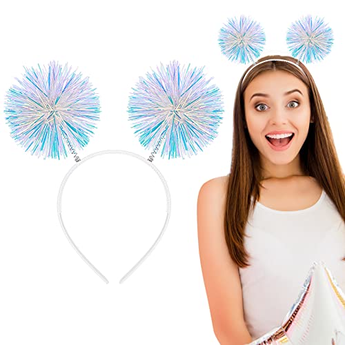 WLLHYF Folienstreifen Pom Pom Stirnband Lametta Mode Stirnband Flauschige Kugel Haarschlaufe Cosplay Haarschmuck für Frauen Mädchen Weihnachten Party Geburtstag (Weiß) von WLLHYF