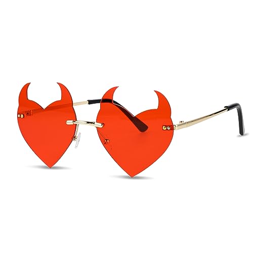 WLLHYF Herz Hippie Sonnenbrille Halloween Randlos Candy Transparente Sonnenbrille Retro Hippie Bunte Brille für Kostümzubehör Cosplay 70er Party Dekoration (Rot Stil 2) von WLLHYF