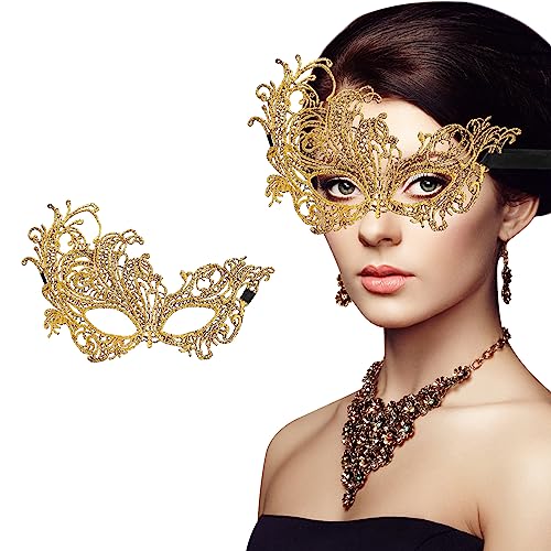 WLLHYF Maskerade Maske für Frauen Spitzenmaske für Paare Erwachsene Maskerade Party Abschlussball Ball Kostüm Party Fotoshooting Halloween Karneval Supplies (Gold) von WLLHYF