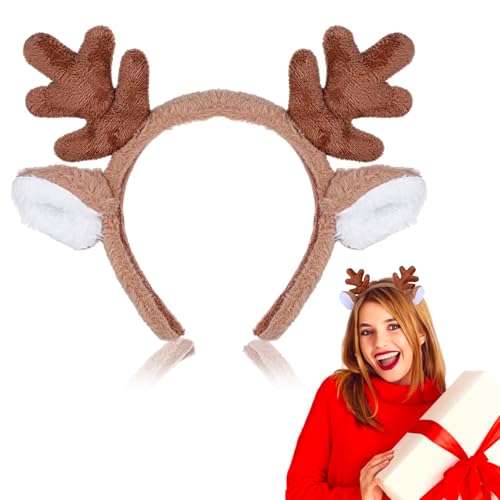 WLLHYF Rentier-Geweih Stirnband Weihnachts Haarreif Reh Geweih Hörner Haarreif Für Damen Kinder Reindeer Ears Antler Headband Haarschmuck Halloween Fasching Party Cosplay von WLLHYF