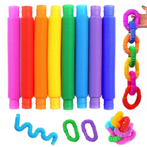 24 Stück Pop Tubes,Mini Pop Röhren Sensorik Spielzeug,Pop Tubes Kinder Pop Röhren Fidget Toys Bunt Stretchrohr-Sensorik Spielzeug Pop Tube Squeeze Toys Für Erwachsene Stress&Angst Linderung Geschenk von WLUOS