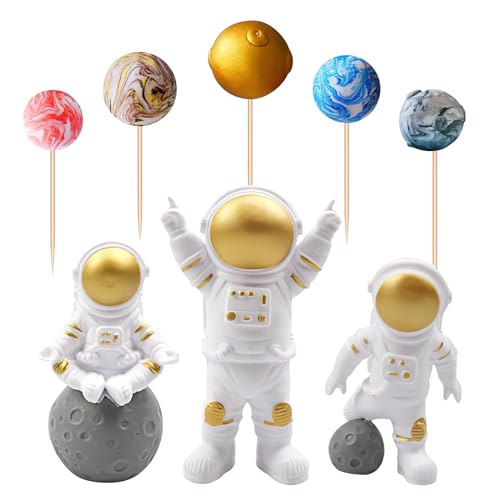 Astronauten Kuchendekoration,Geburtstag Weltraum Kuchen Deko,8 Stück Astronauten Tortendeko,Planeten Kuchendekoration für Kids Weltraum Partyzubehör Weltraum Kuchendekoration Cupcake Toppers von WLUOS