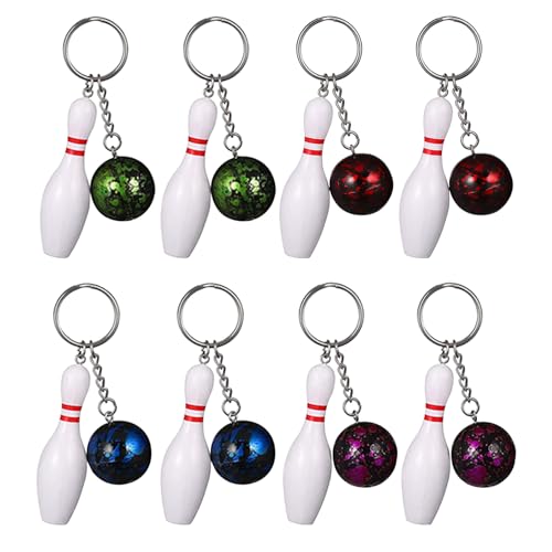 WLUOS Bowling Schlüsselanhänger 8 Stück Bowlingkugel Schlüsselbund Mini Bowling Pins Anhänger Kegeln Keychain für Mitgebsel kindergeburtstag Hängen Ornament Sports Spielzeug geschenke(4 Farben) von WLUOS