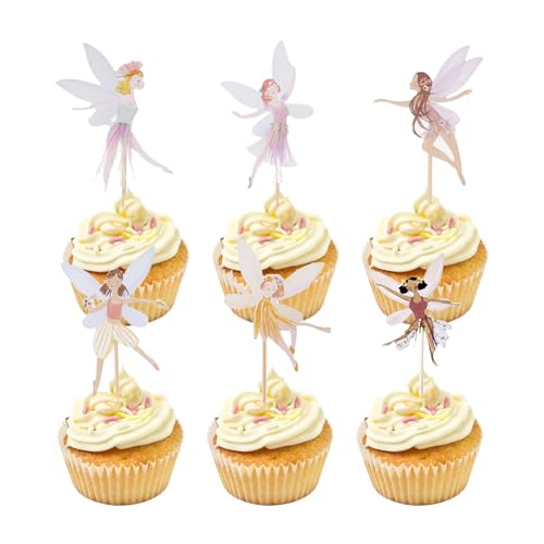 24 Stück Feen Geburtstag Tortendeko,Pappbecher Cupcake Toppers,Cupcake Picks Fee,Muffins Deko,Ballerina Geburtstagsdeko,Tinkerbell Kindergeburtstag Dekoration für Kinder Babyparty Mädchen Geburtstags von WLVinson