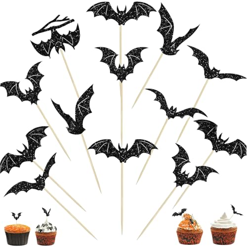 24 Stück Halloween Cupcake Toppers,Halloween Kuchen Deko Fledermaus Tortendeko,Bat Cupcake Food Picks Muffin Deko,Zahnstocher Cake Dekoration,Fledermause Spieße Kuchendeko Schwarz für Birthday Party 24 Stück Halloween Cupcake Toppers,Halloween Kuchen Deko Fledermaus Tortendeko,Bat Cupcake Food Picks Muffin Deko,Zahnstocher Cake Dekoration,Fledermause Spieße Kuchendeko Schwarz für Birthday Party von WLVinson