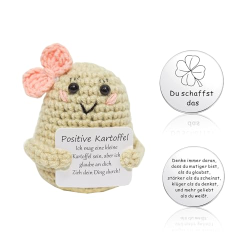 Positive Potato,Positive Kartoffel Deutsch mit Pocket Hug,Glücksbringer Prüfung Positive Geschenke,Kleine Mutmacher Geschenk Positiv kartoffeln,Mini Lustige Aufmunterung Puppe für Frauen Beste Freund von WLVinson