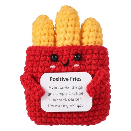 Lustige Positive Kartoffel-Pommes Geschenke,Handgemachte Emotionale Unterstützung Strickpuppe mit Frontkarte,Inspirierende Sorgenpuppe,Pocket Hug Pommes Frites,Motivationsgeschenk für Kinder,Freunde von WLVinson