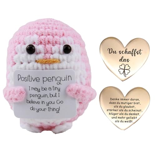 WLVinson Positive Penguin Geschenk,6.5CM Mini Pinguin Kuscheltier,Klein Pinguine Geschenke mit Karte Positiver Pinguin und Pocket Hug Glücksbringer,Gestricktes Spielzeug Puppe für Freunde Ermutigung von WLVinson