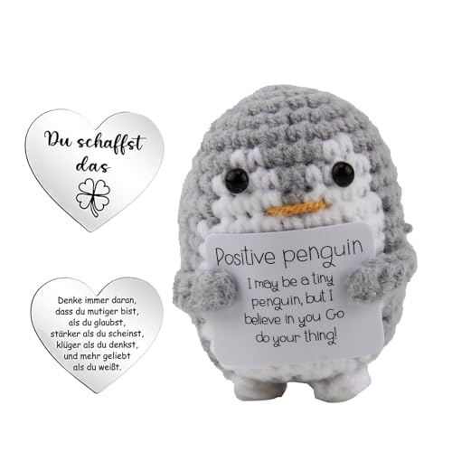 WLVinson Positive Penguin Geschenk,6.5CM Mini Pinguin Kuscheltier,Klein Pinguine Geschenke mit Karte Positiver Pinguin und Pocket Hug Glücksbringer,Gestricktes Spielzeug Puppe für Freunde Ermutigung von WLVinson