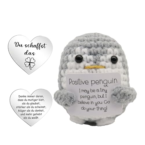 WLVinson Positive Penguin Geschenk,6.5CM Mini Pinguin Kuscheltier,Klein Pinguine Geschenke mit Karte Positiver Pinguin und Pocket Hug Glücksbringer,Gestricktes Spielzeug Puppe für Freunde Ermutigung von WLVinson