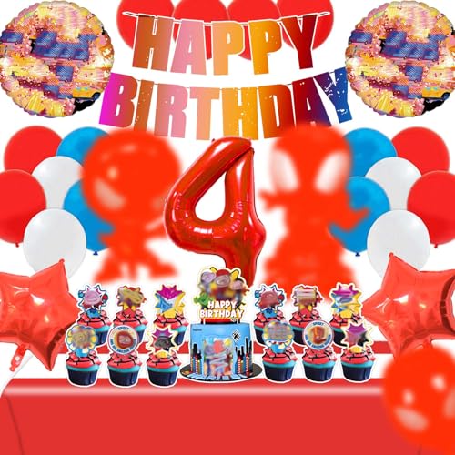 WLXWZ Spiderm Geburtstagsdeko 4 Jahre, Spiderm Geburtstag Luftballon und Zahlenballons, Spider Tortendeko, Spider Tischdecke, Happy Birthday Girlande, etc, Spiderm Deko Geburtstag Kinder 4 Jahre von WLXWZ