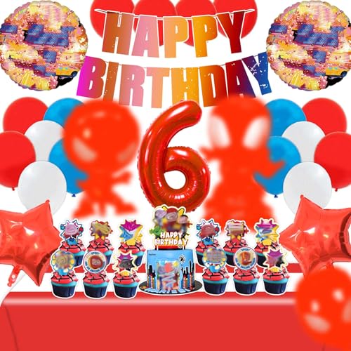 WLXWZ Spiderm Geburtstagsdeko 6 Jahre, Spiderm Geburtstag Luftballon und Zahlenballons, Spider Tortendeko, Spider Tischdecke, Happy Birthday Girlande, etc, Spiderm Deko Geburtstag Kinder 6 Jahre von WLXWZ