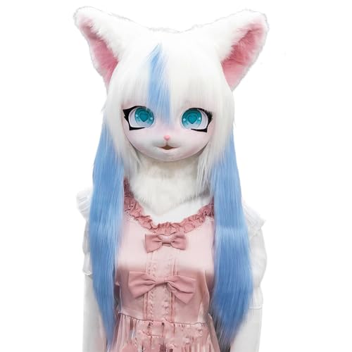 WLYEZAU Fursuit Kig-Tiermaske, Anime-Stil-Tierkapuze, Lolita-Halloween-Kostüm-Kopfbedeckung, tragbare Kapuzenparty-Verkleidung(Color:A) von WLYEZAU