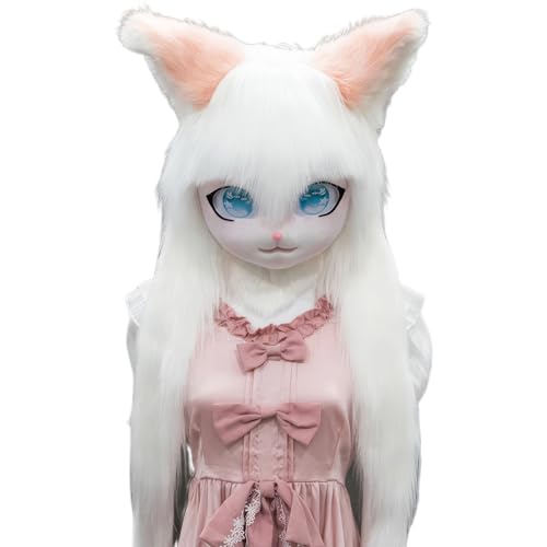 WLYEZAU Fursuit Kig-Tiermaske, Anime-Stil-Tierkapuze, Lolita-Halloween-Kostüm-Kopfbedeckung, tragbare Kapuzenparty-Verkleidung(Color:B) von WLYEZAU