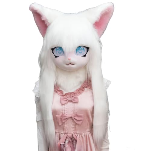 WLYEZAU Fursuit Kig-Tiermaske, Anime-Stil-Tierkapuze, Lolita-Halloween-Kostüm-Kopfbedeckung, tragbare Kapuzenparty-Verkleidung(Color:F) von WLYEZAU