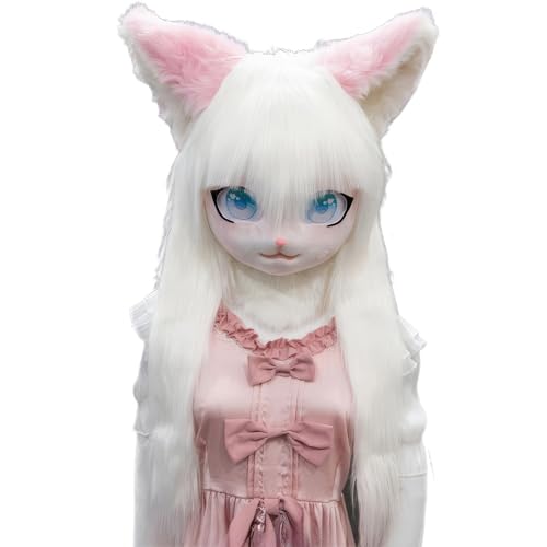 WLYEZAU Fursuit Kig-Tiermaske, Anime-Stil-Tierkapuze, Lolita-Halloween-Kostüm-Kopfbedeckung, tragbare Kapuzenparty-Verkleidung(Color:H) von WLYEZAU