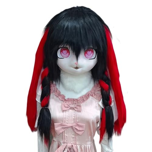 WLYEZAU Fursuit Kig-Tiermaske, Anime-Stil-Tierkapuze, Lolita-Halloween-Kostüm-Kopfbedeckung, tragbare Kapuzenparty-Verkleidung(Color:J) von WLYEZAU