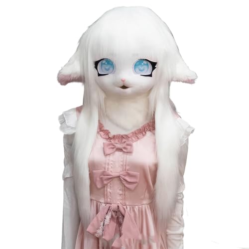 WLYEZAU Fursuit Kig-Tiermaske, Anime-Stil-Tierkapuze, Lolita-Halloween-Kostüm-Kopfbedeckung, tragbare Kapuzenparty-Verkleidung(Color:K) von WLYEZAU