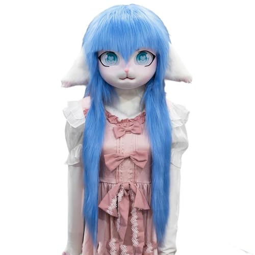 WLYEZAU Fursuit Kig-Tiermaske, Anime-Stil-Tierkapuze, Lolita-Halloween-Kostüm-Kopfbedeckung, tragbare Kapuzenparty-Verkleidung(Color:N) von WLYEZAU