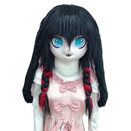 WLYEZAU Fursuit Kig-Tiermaske, Anime-Stil-Tierkapuze, Lolita-Halloween-Kostüm-Kopfbedeckung, tragbare Kapuzenparty-Verkleidung(Color:O) von WLYEZAU