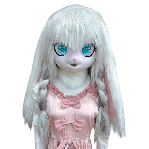 WLYEZAU Fursuit Kig-Tiermaske, Anime-Stil-Tierkapuze, Lolita-Halloween-Kostüm-Kopfbedeckung, tragbare Kapuzenparty-Verkleidung(Color:Q) von WLYEZAU