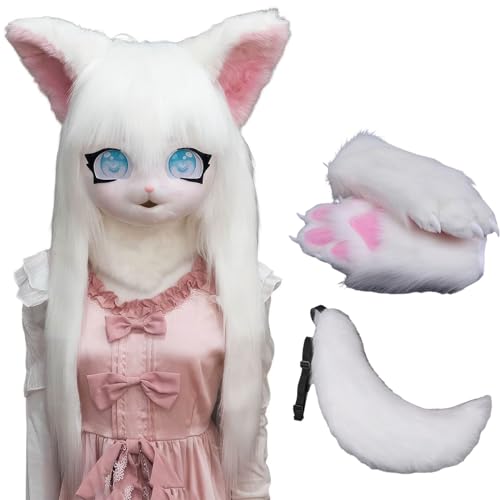 WLYEZAU Fursuit Kig Tiermaske, Pelzkapuze Mit Schwanz-Plüschhandschuhen, Party-Verkleidung, Tragbare Tierkapuze (Color : 5) von WLYEZAU