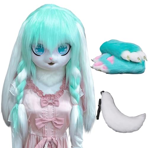 WLYEZAU Fursuit Kig Tiermaske, Tierkapuze Im Anime-Stil Mit Schwanz Und Plüschhandschuhen, Tragbare Kapuzenparty-Verkleidung (Color : 10) von WLYEZAU