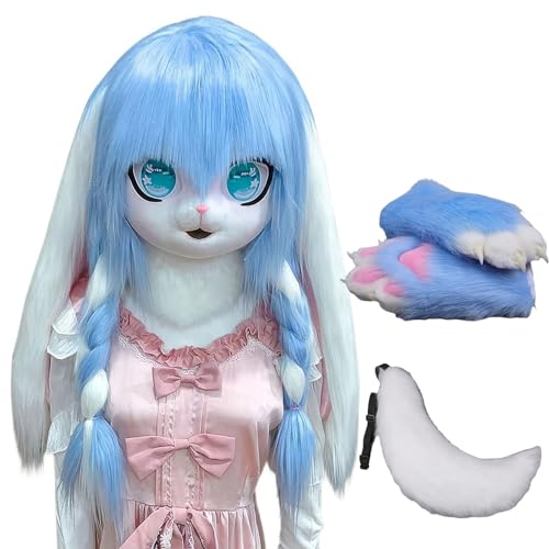 WLYEZAU Fursuit Kig Tiermaske, Tierkapuze Im Anime-Stil Mit Schwanz Und Plüschhandschuhen, Tragbare Kapuzenparty-Verkleidung (Color : 11) von WLYEZAU