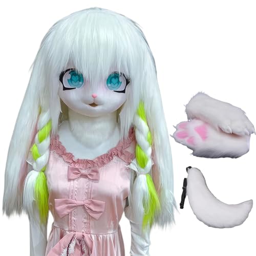 WLYEZAU Fursuit Kig Tiermaske, Tierkapuze Im Anime-Stil Mit Schwanz Und Plüschhandschuhen, Tragbare Kapuzenparty-Verkleidung (Color : 16) von WLYEZAU